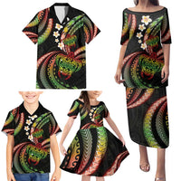 Hawaii Turtles Plumeria Family Matching Puletasi and Hawaiian Shirt Reggae Polynesian Pattern