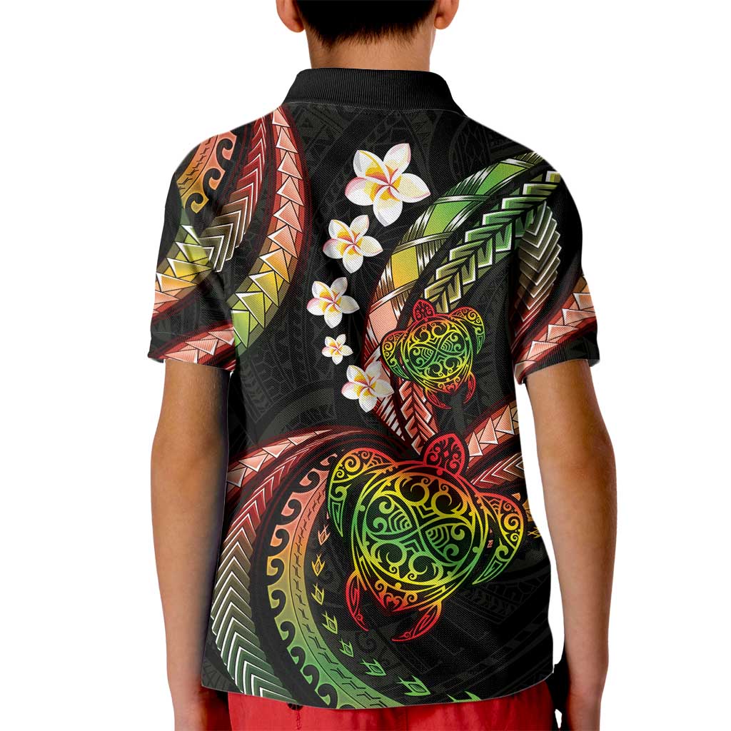 Hawaii Turtles Plumeria Kid Polo Shirt Reggae Polynesian Pattern