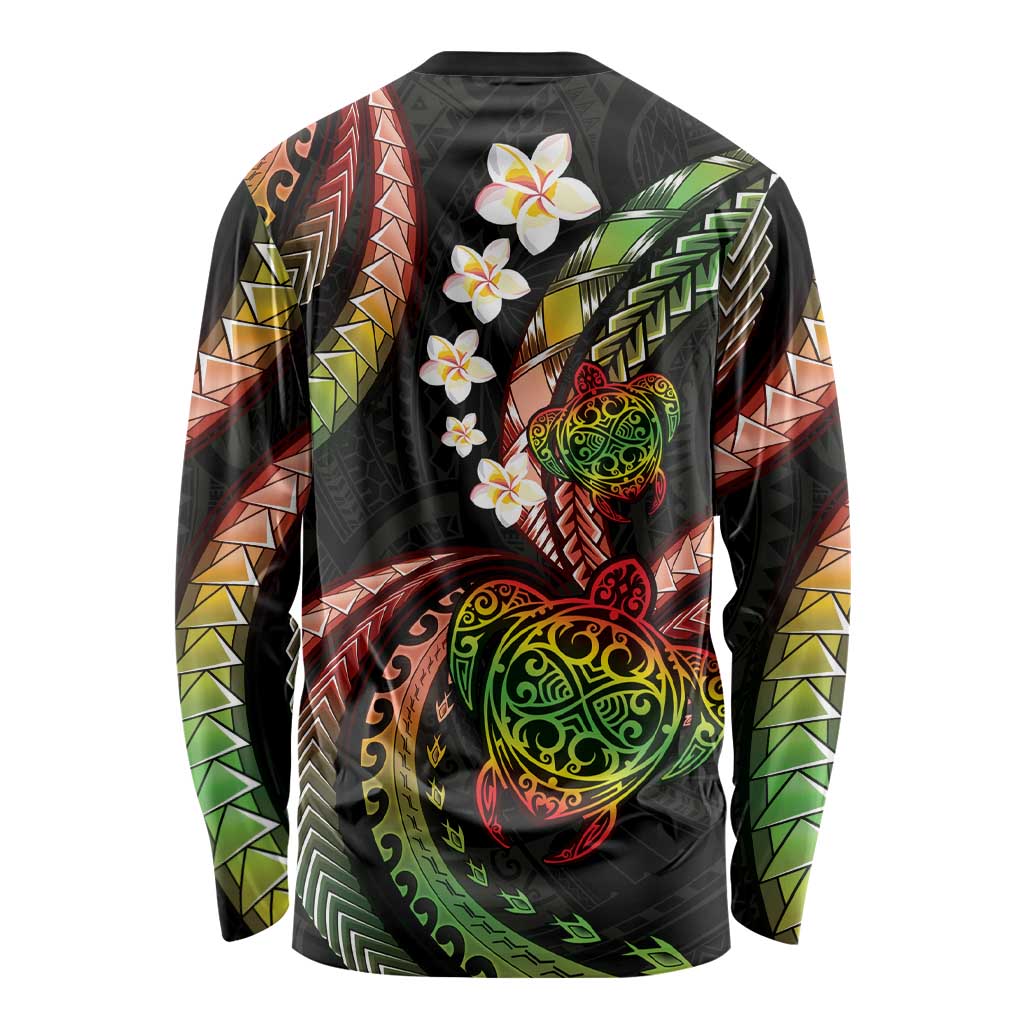 Hawaii Turtles Plumeria Long Sleeve Shirt Reggae Polynesian Pattern