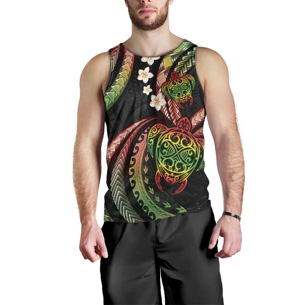Hawaii Turtles Plumeria Men Tank Top Reggae Polynesian Pattern