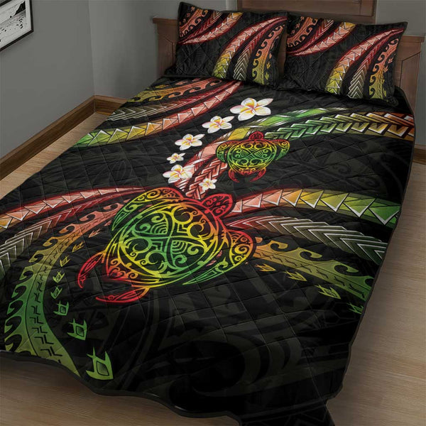 Hawaii Bedding Set - Turtle Plumeria Flowers Polynesian Pattern main image 1