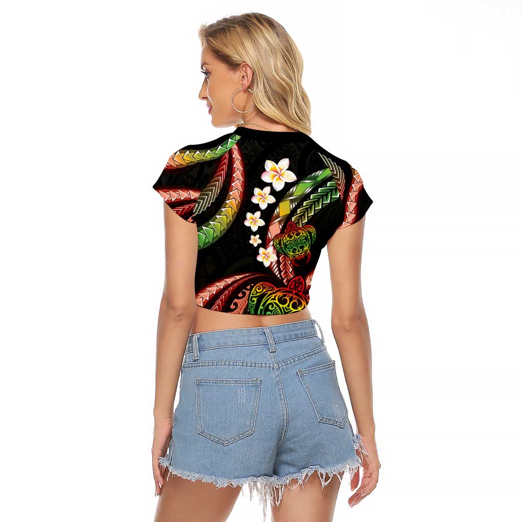 Hawaii Turtles Plumeria Raglan Cropped T Shirt Reggae Polynesian Pattern