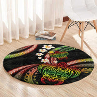 Hawaii Turtles Plumeria Round Carpet Reggae Polynesian Pattern