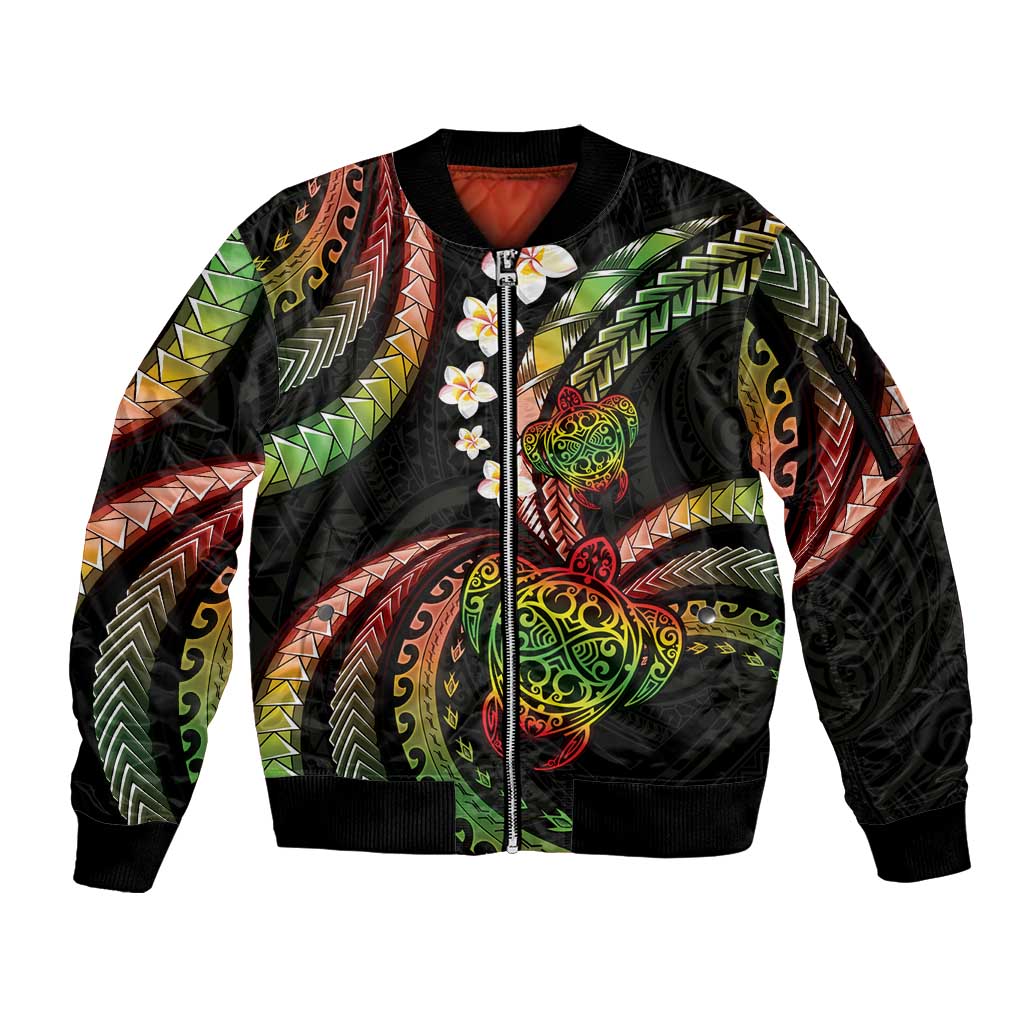 Hawaii Turtles Plumeria Sleeve Zip Bomber Jacket Reggae Polynesian Pattern LT01 Unisex Reggae - Polynesian Pride
