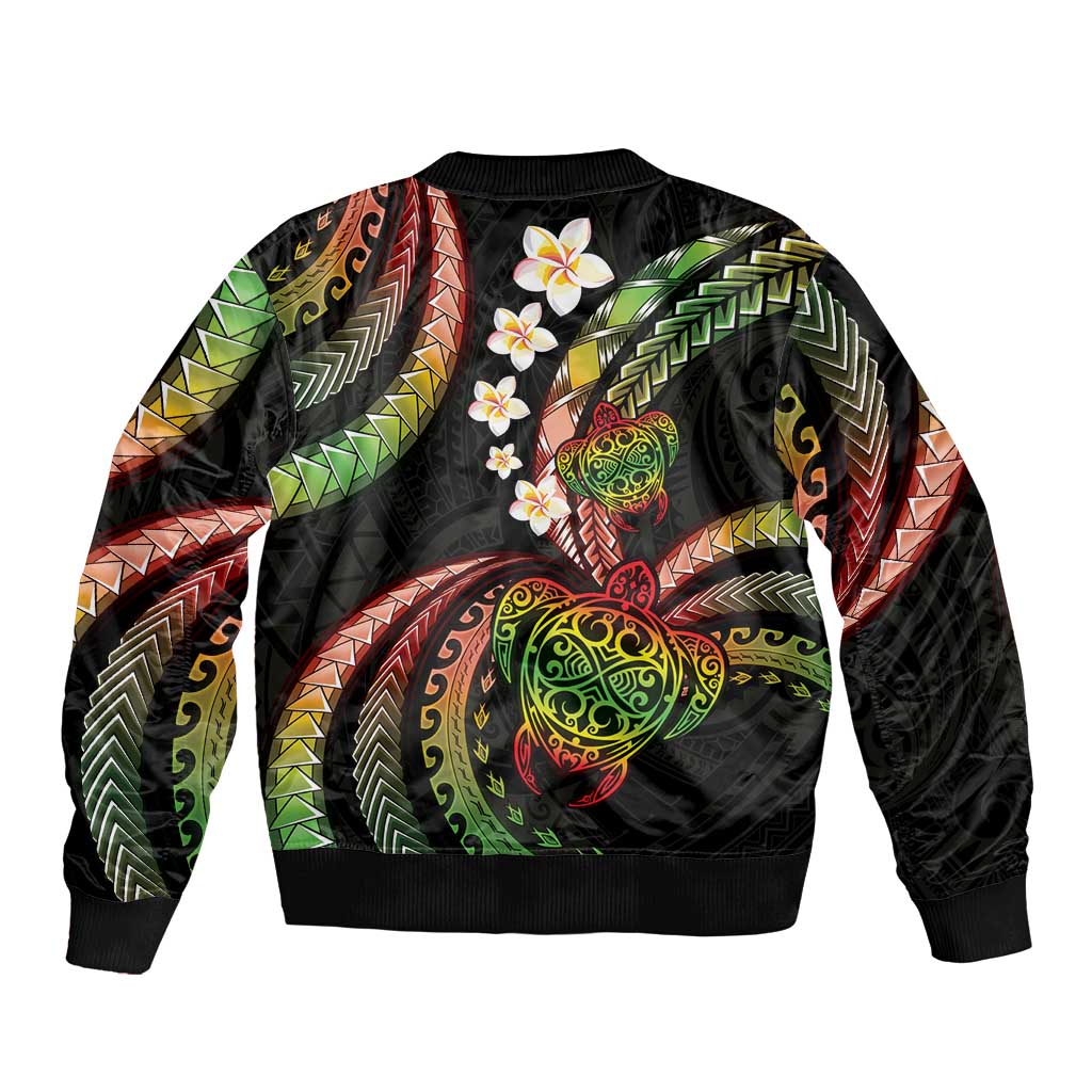Hawaii Turtles Plumeria Sleeve Zip Bomber Jacket Reggae Polynesian Pattern LT01 - Polynesian Pride