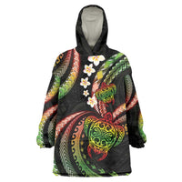 Hawaii Turtles Plumeria Wearable Blanket Hoodie Reggae Polynesian Pattern