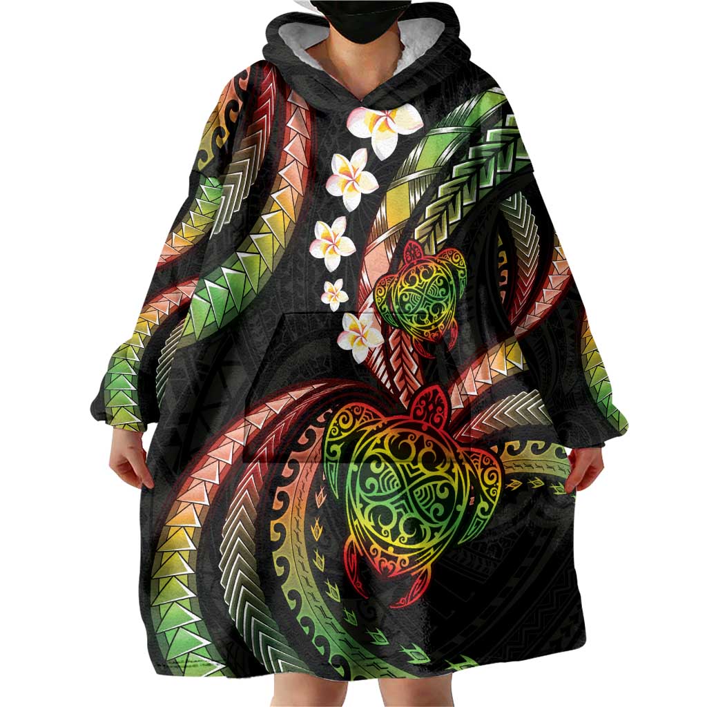 Hawaii Turtles Plumeria Wearable Blanket Hoodie Reggae Polynesian Pattern