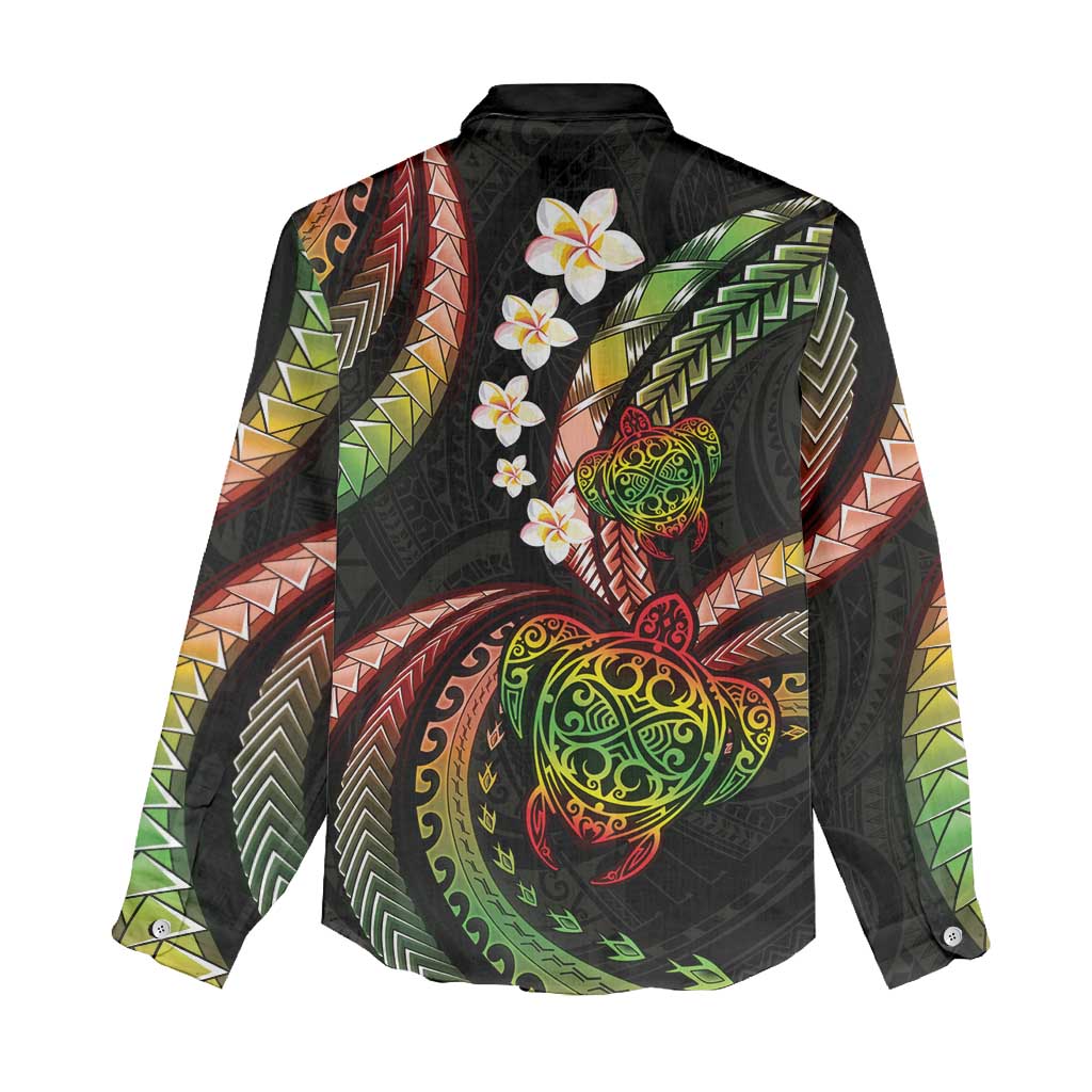 Hawaii Turtles Plumeria Women Casual Shirt Reggae Polynesian Pattern