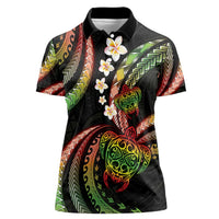 Hawaii Turtles Plumeria Women Polo Shirt Reggae Polynesian Pattern