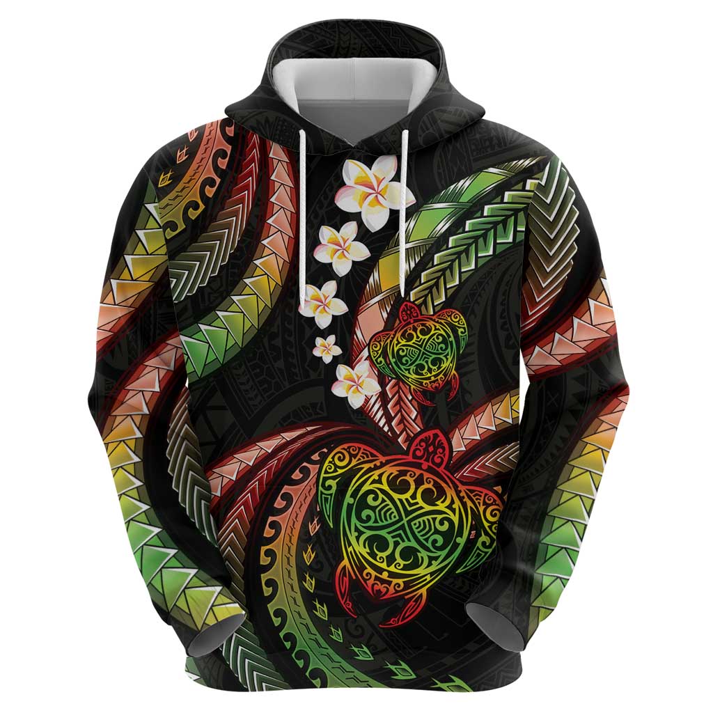 Hawaii Turtles Plumeria Zip Hoodie Reggae Polynesian Pattern