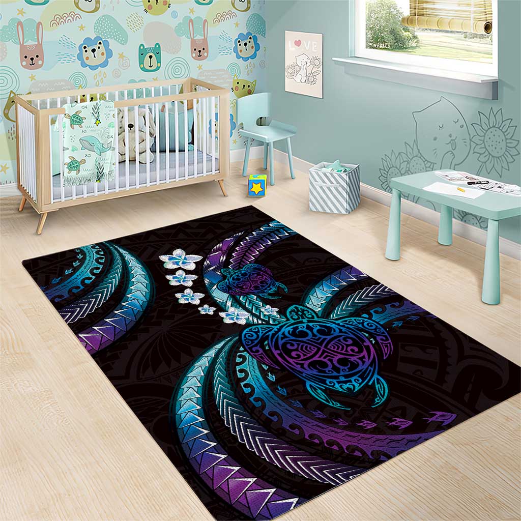 Hawaii Turtles Plumeria Area Rug Amethyst Gradient Polynesian Pattern
