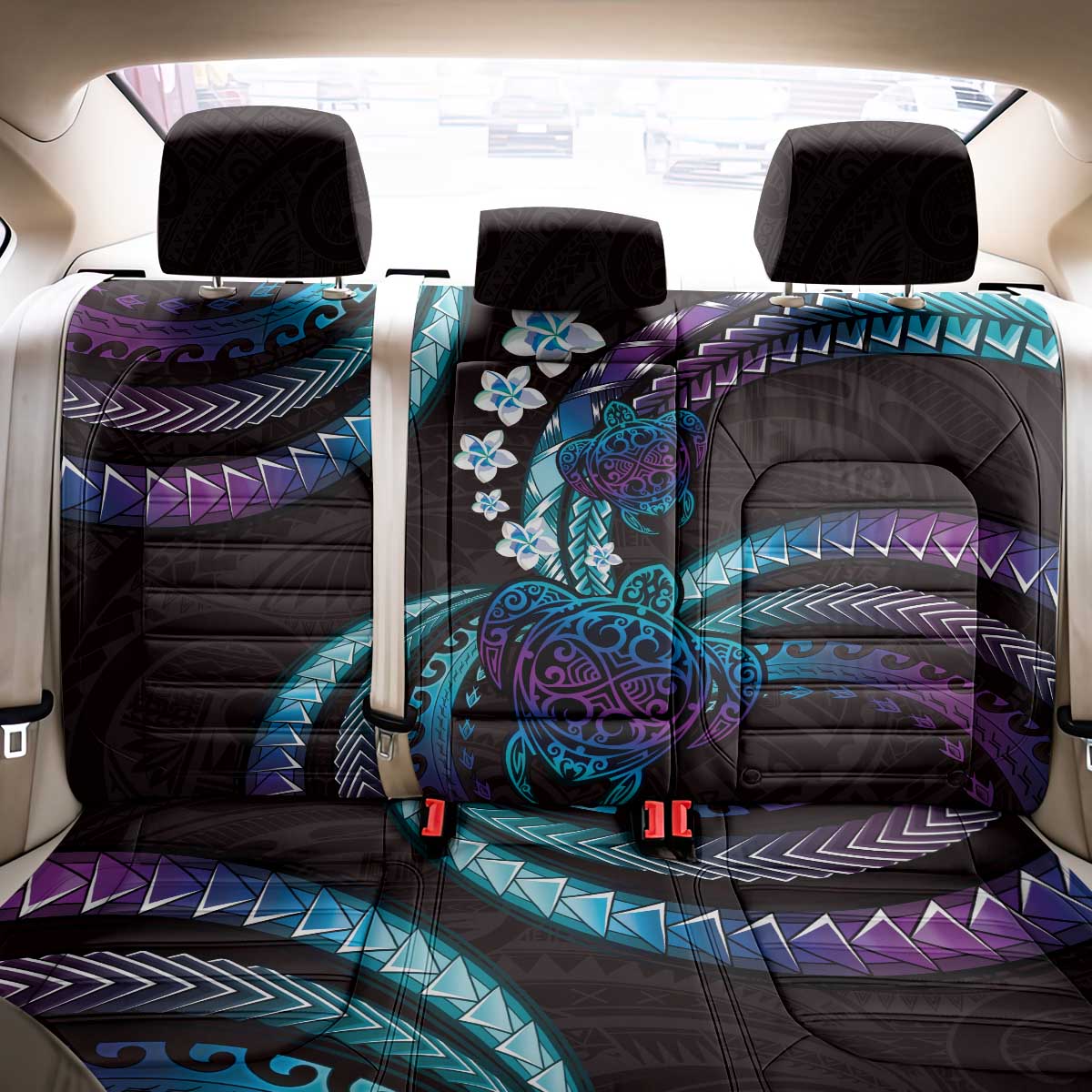 Hawaii Turtles Plumeria Back Car Seat Cover Amethyst Gradient Polynesian Pattern