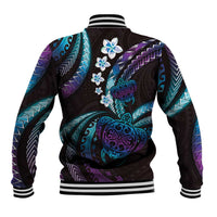 Hawaii Turtles Plumeria Baseball Jacket Amethyst Gradient Polynesian Pattern