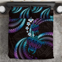 Hawaii Turtles Plumeria Bedding Set Amethyst Gradient Polynesian Pattern