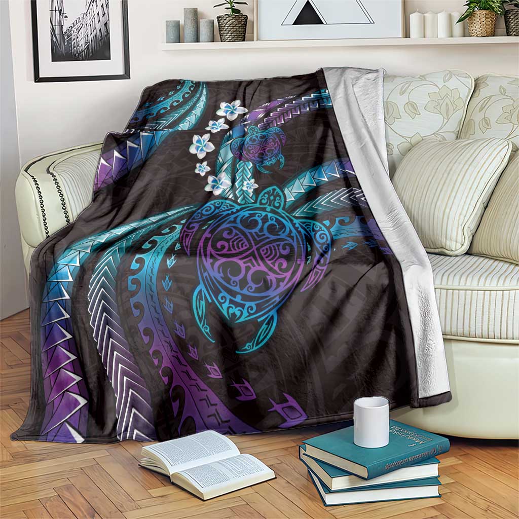 Hawaii Turtles Plumeria Blanket Amethyst Gradient Polynesian Pattern