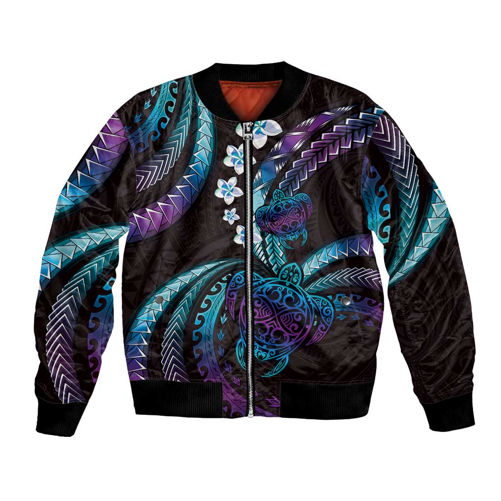 Hawaii Turtles Plumeria Bomber Jacket Amethyst Gradient Polynesian Pattern LT01 Unisex Purple - Polynesian Pride