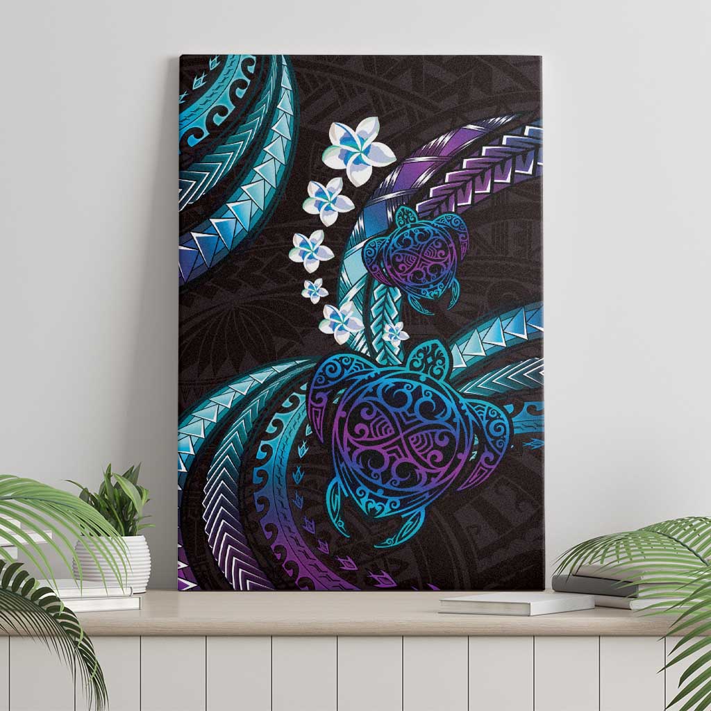 Hawaii Turtles Plumeria Canvas Wall Art Amethyst Gradient Polynesian Pattern