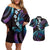 Hawaii Turtles Plumeria Couples Matching Off Shoulder Short Dress and Hawaiian Shirt Amethyst Gradient Polynesian Pattern