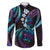 Hawaii Turtles Plumeria Family Matching Off The Shoulder Long Sleeve Dress and Hawaiian Shirt Amethyst Gradient Polynesian Pattern