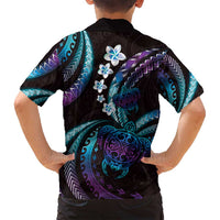 Hawaii Turtles Plumeria Family Matching Summer Maxi Dress and Hawaiian Shirt Amethyst Gradient Polynesian Pattern