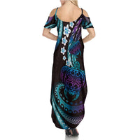 Hawaii Turtles Plumeria Family Matching Summer Maxi Dress and Hawaiian Shirt Amethyst Gradient Polynesian Pattern