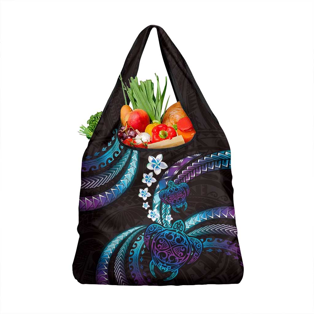 Hawaii Turtles Plumeria Grocery Bag Amethyst Gradient Polynesian Pattern