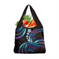 Hawaii Turtles Plumeria Grocery Bag Amethyst Gradient Polynesian Pattern