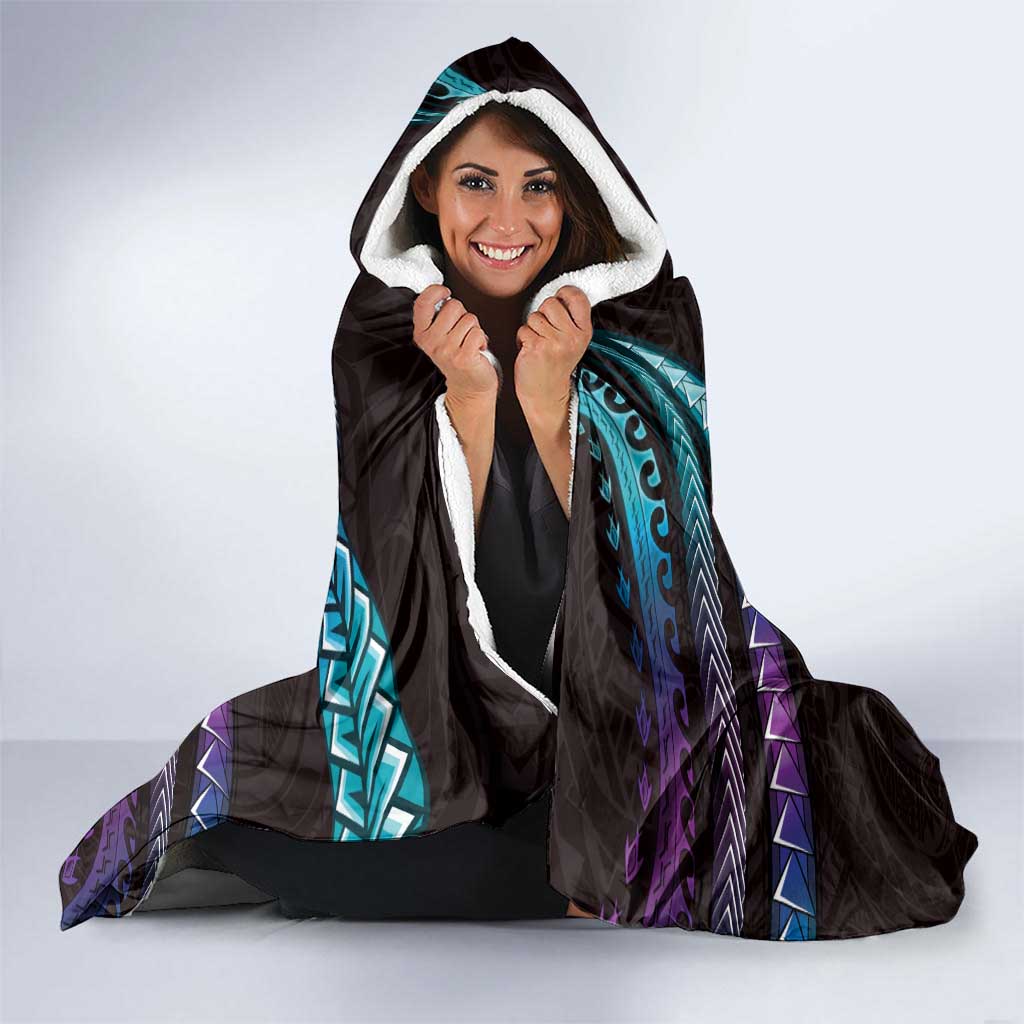 Hawaii Turtles Plumeria Hooded Blanket Amethyst Gradient Polynesian Pattern LT01 - Polynesian Pride