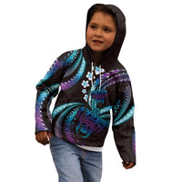 Hawaii Turtles Plumeria Kid Hoodie Amethyst Gradient Polynesian Pattern