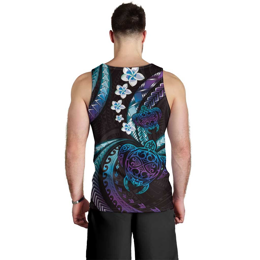 Hawaii Turtles Plumeria Men Tank Top Amethyst Gradient Polynesian Pattern