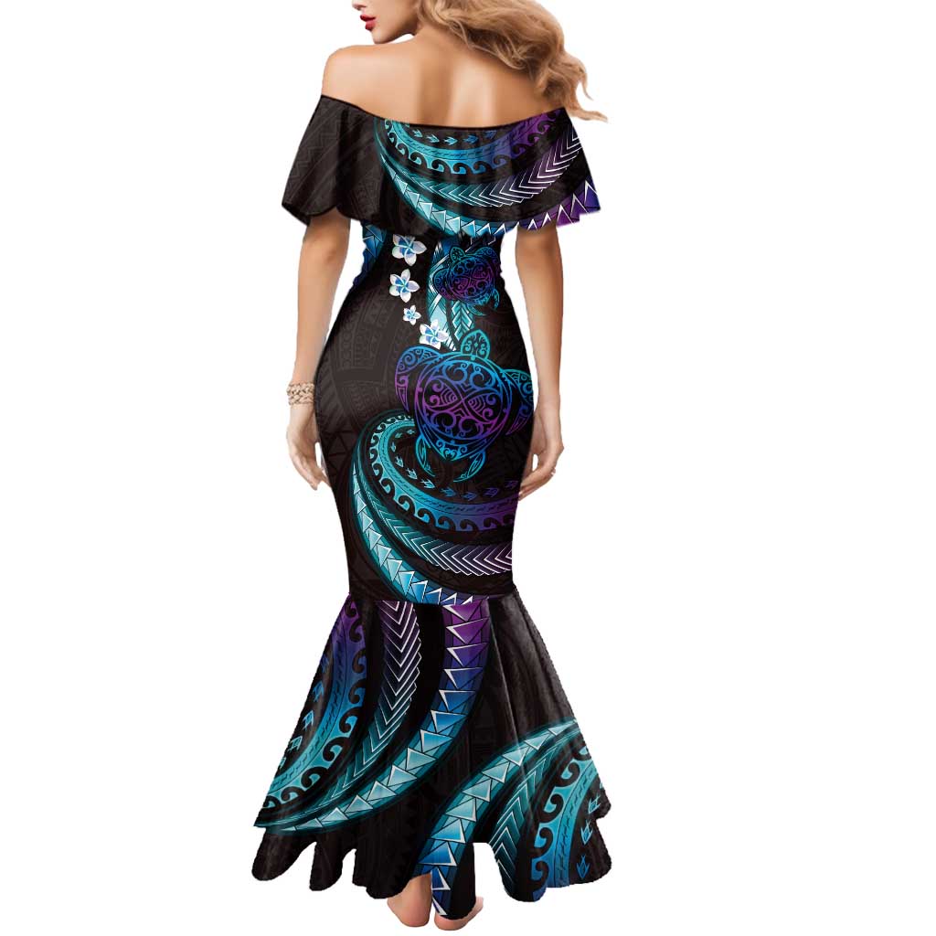 Hawaii Turtles Plumeria Mermaid Dress Amethyst Gradient Polynesian Pattern