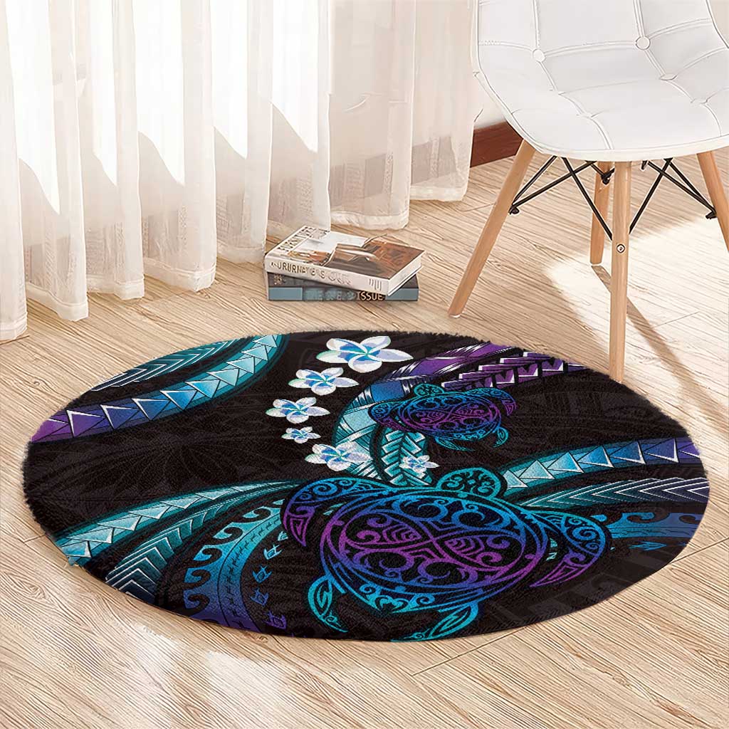 Hawaii Turtles Plumeria Round Carpet Amethyst Gradient Polynesian Pattern