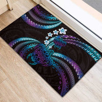 Hawaii Turtles Plumeria Rubber Doormat Amethyst Gradient Polynesian Pattern