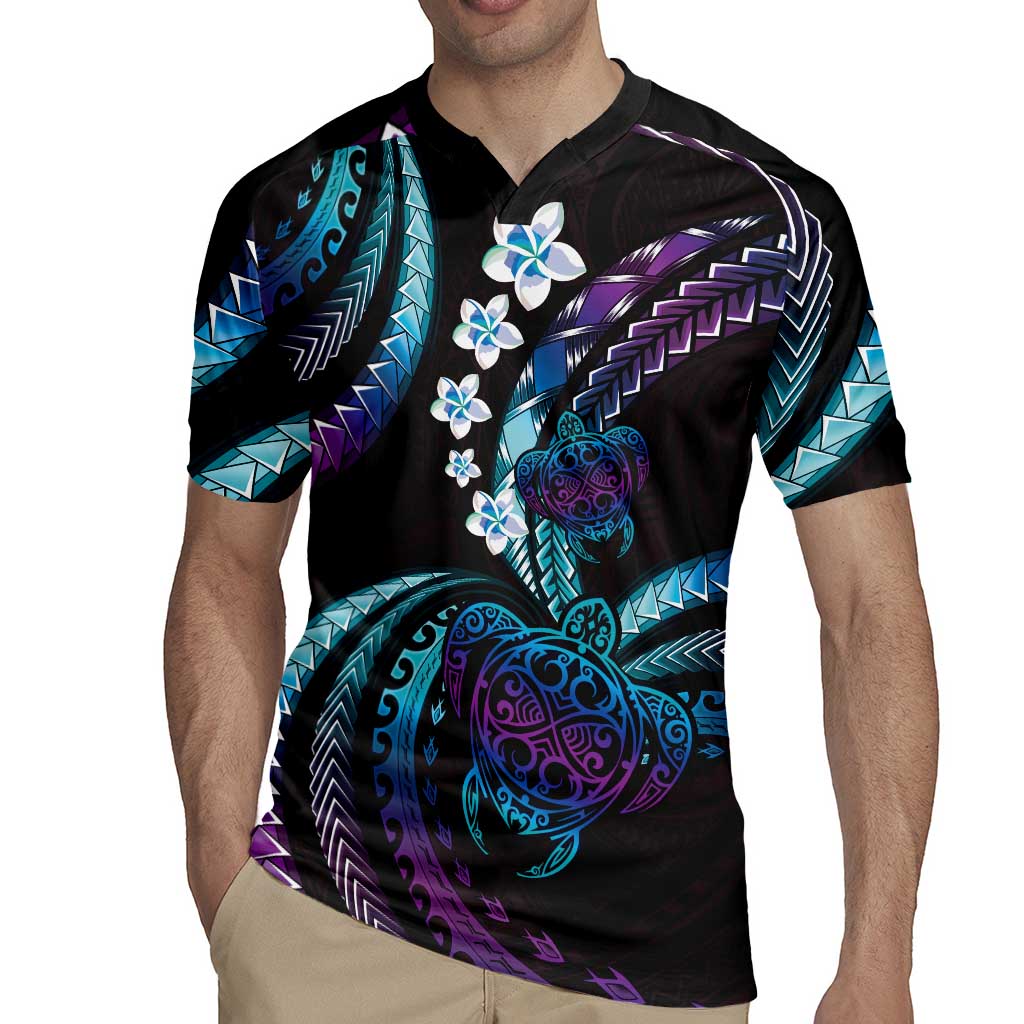 Hawaii Turtles Plumeria Rugby Jersey Amethyst Gradient Polynesian Pattern