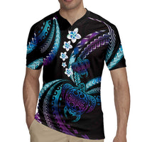 Hawaii Turtles Plumeria Rugby Jersey Amethyst Gradient Polynesian Pattern