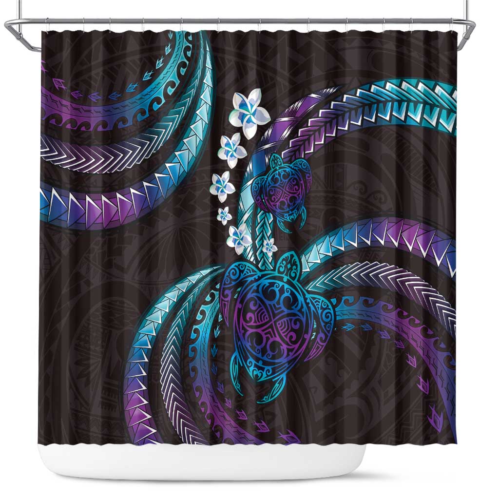 Hawaii Turtles Plumeria Shower Curtain Amethyst Gradient Polynesian Pattern