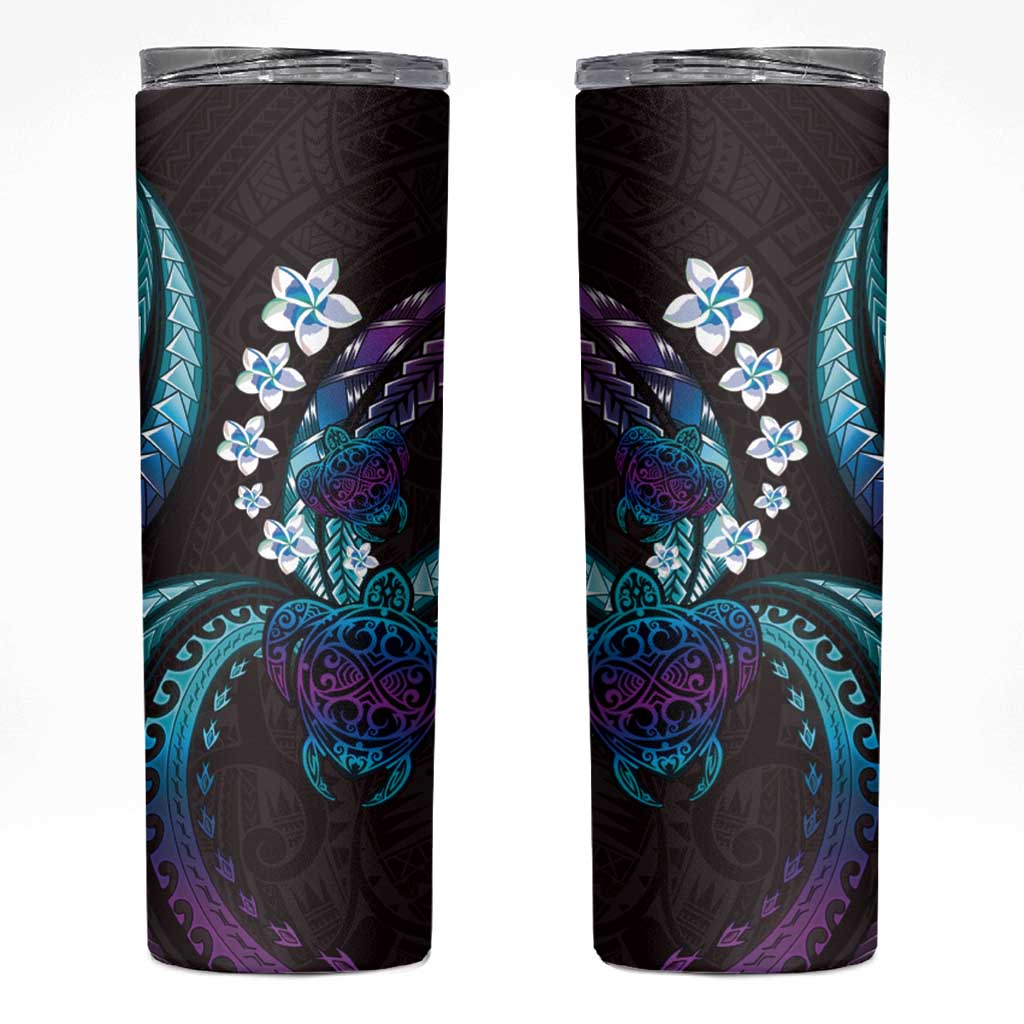 Hawaii Turtles Plumeria Skinny Tumbler Amethyst Gradient Polynesian Pattern