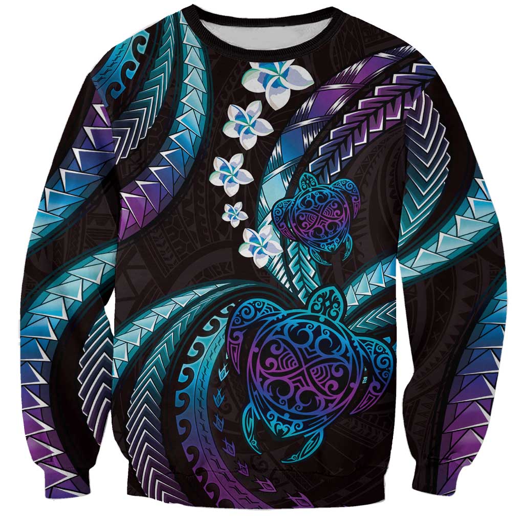 Hawaii Turtles Plumeria Sweatshirt Amethyst Gradient Polynesian Pattern