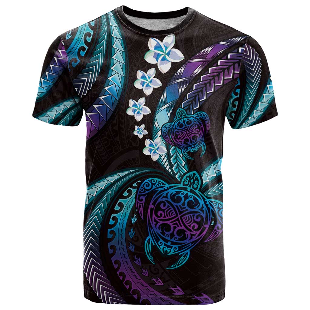 Hawaii Turtles Plumeria T Shirt Amethyst Gradient Polynesian Pattern