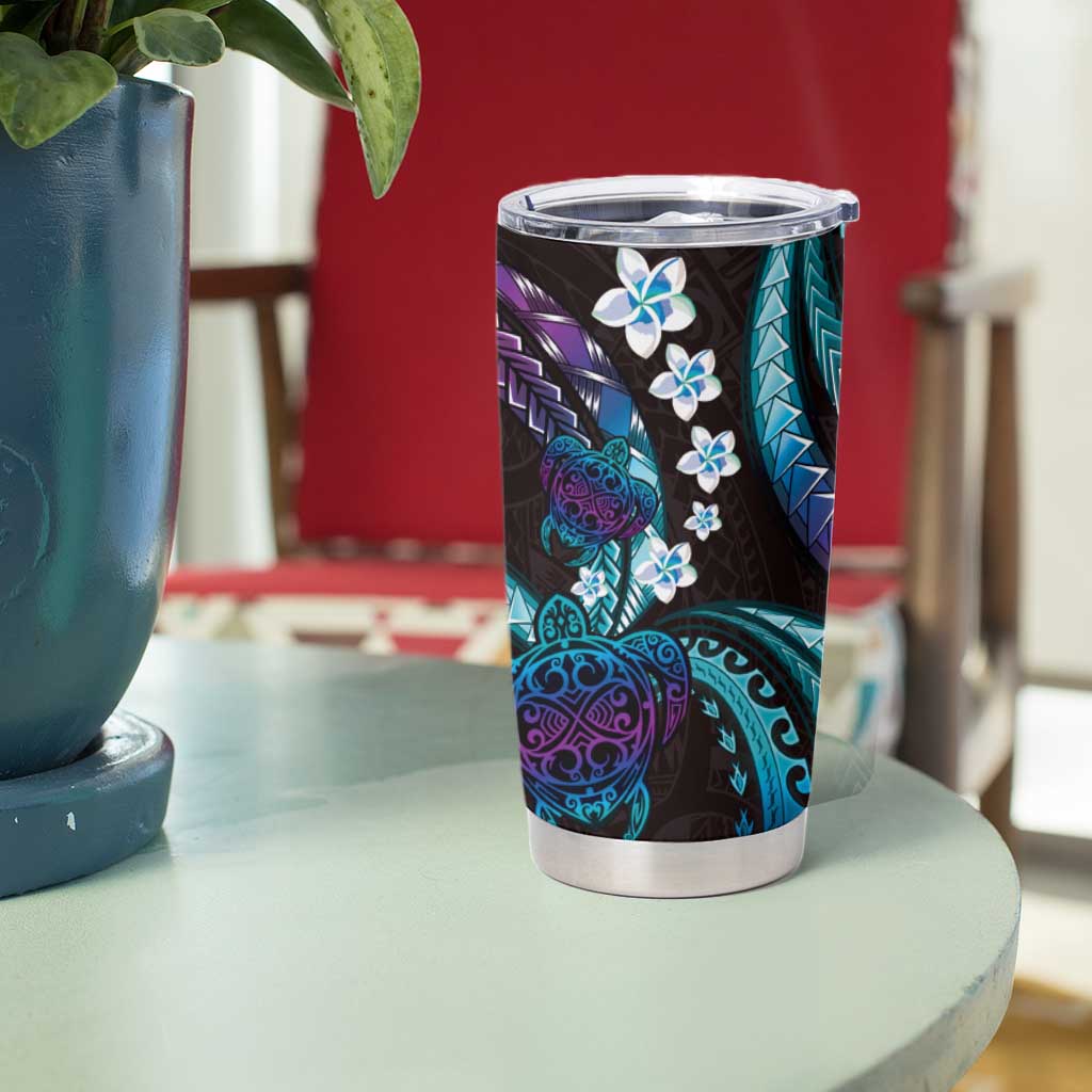 Hawaii Turtles Plumeria Tumbler Cup Amethyst Gradient Polynesian Pattern