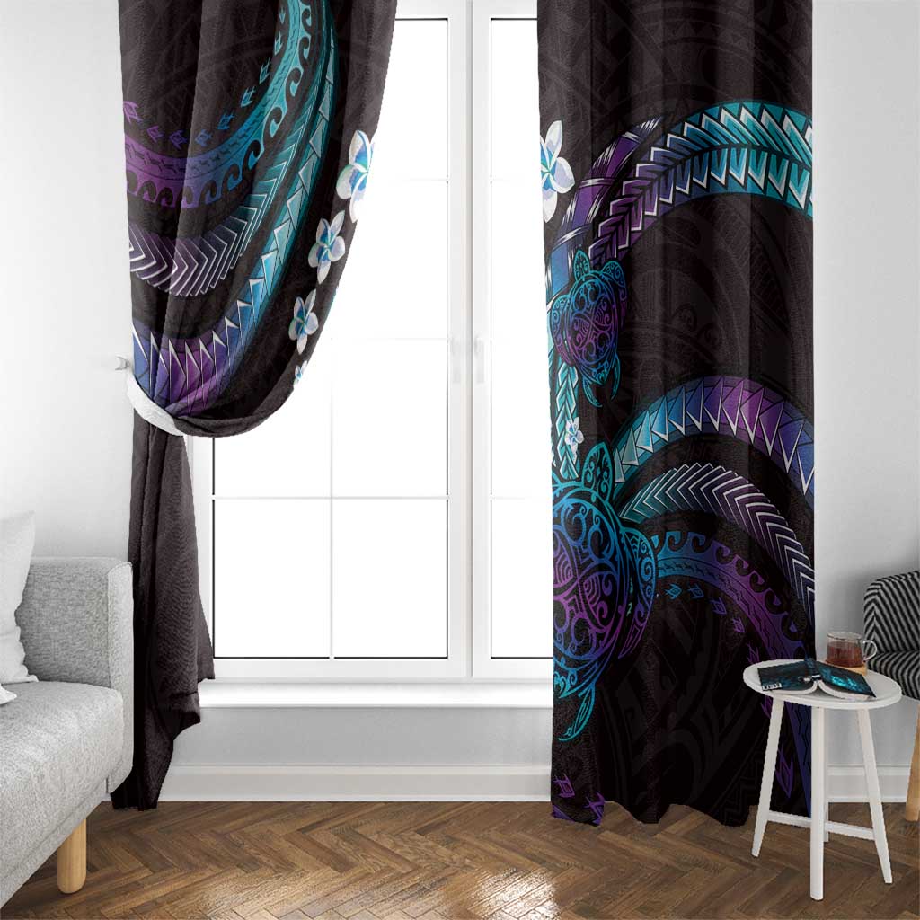 Hawaii Turtles Plumeria Window Curtain Amethyst Gradient Polynesian Pattern