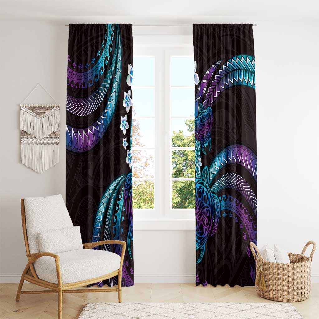 Hawaii Turtles Plumeria Window Curtain Amethyst Gradient Polynesian Pattern