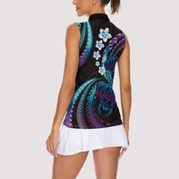 Hawaii Turtles Plumeria Women Sleeveless Polo Shirt Amethyst Gradient Polynesian Pattern