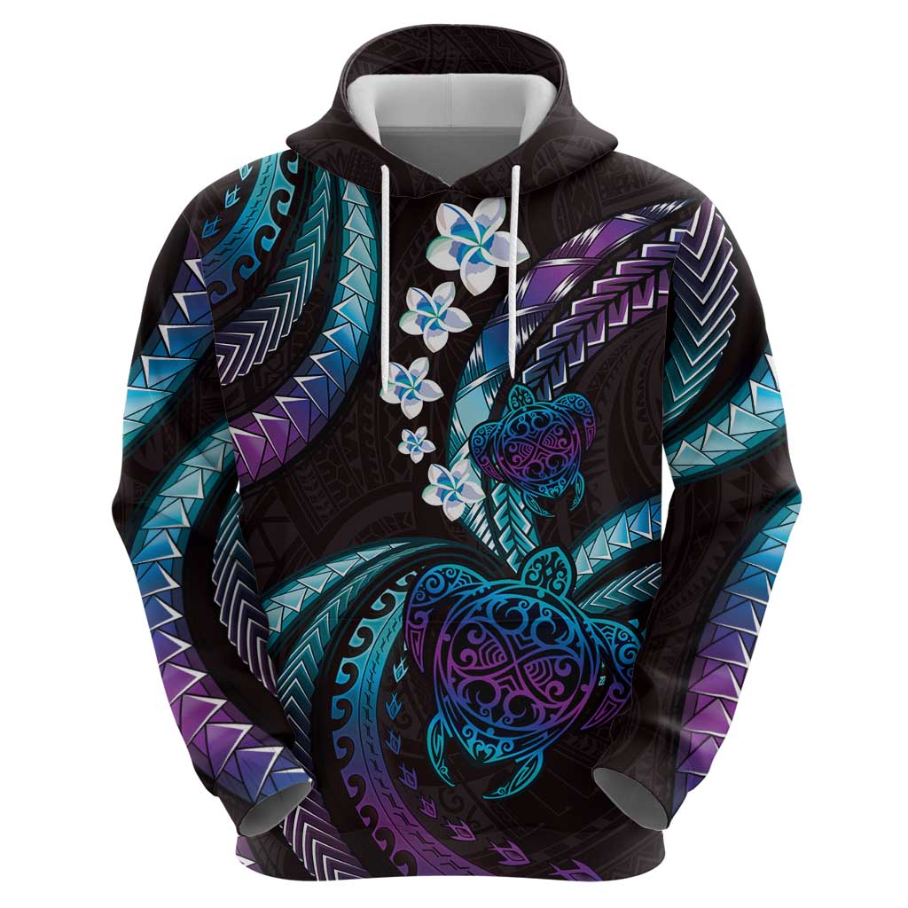 Hawaii Turtles Plumeria Zip Hoodie Amethyst Gradient Polynesian Pattern
