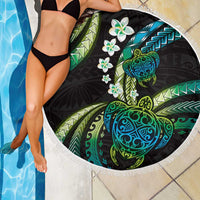 Hawaii Turtles Plumeria Beach Blanket Chartreuse Cyan Polynesian Pattern