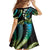 Hawaii Turtles Plumeria Family Matching Off The Shoulder Long Sleeve Dress and Hawaiian Shirt Chartreuse Cyan Polynesian Pattern