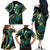 Hawaii Turtles Plumeria Family Matching Off The Shoulder Long Sleeve Dress and Hawaiian Shirt Chartreuse Cyan Polynesian Pattern