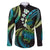 Hawaii Turtles Plumeria Family Matching Off The Shoulder Long Sleeve Dress and Hawaiian Shirt Chartreuse Cyan Polynesian Pattern