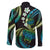 Hawaii Turtles Plumeria Family Matching Off The Shoulder Long Sleeve Dress and Hawaiian Shirt Chartreuse Cyan Polynesian Pattern
