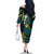 Hawaii Turtles Plumeria Family Matching Off The Shoulder Long Sleeve Dress and Hawaiian Shirt Chartreuse Cyan Polynesian Pattern